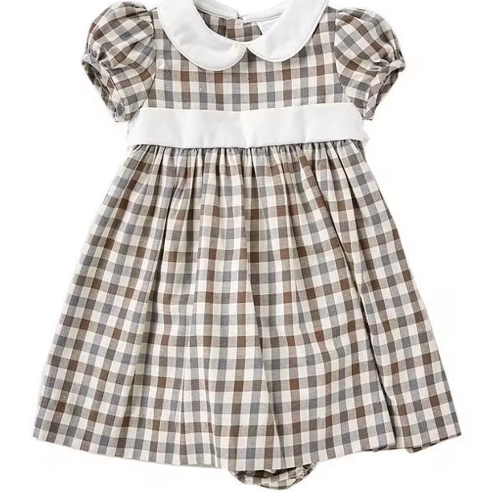 Edgehill Collection Plaid Peter Pan Collar Short Sleeve A-Line Dress